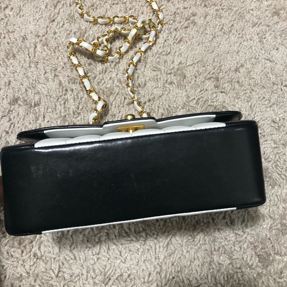 Vintage Chanel Mini Mademoiselle Bag Black and White Lambskin Gold Hardware - Picture 8 of 17